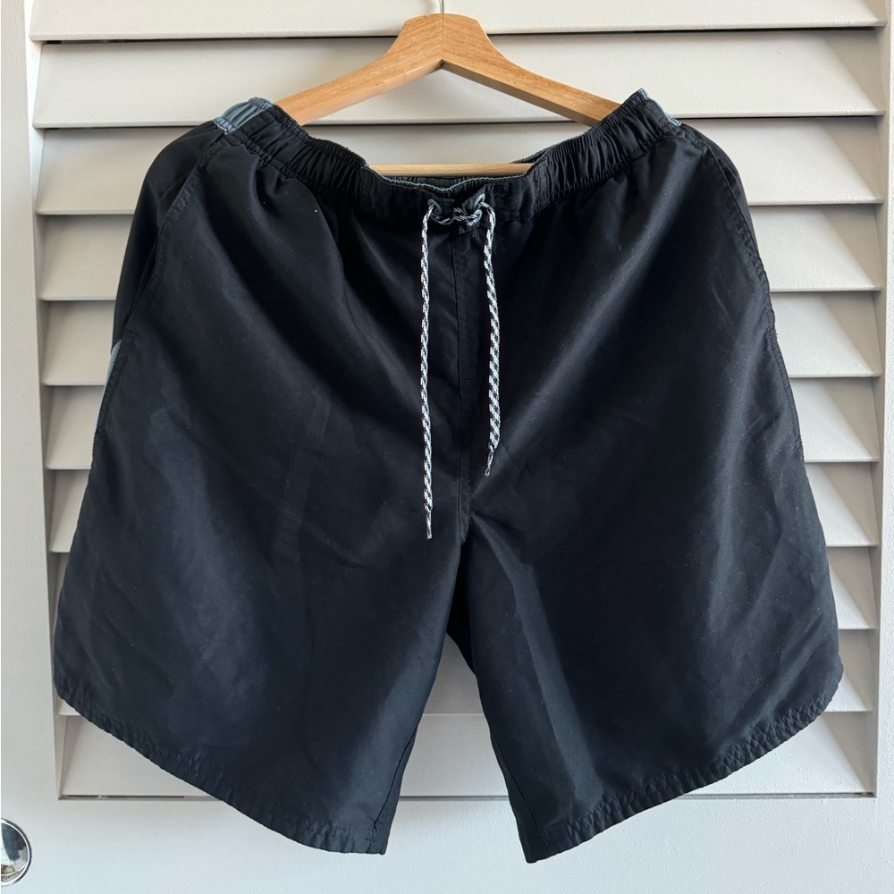 Mens Nike Swim Trunk Shorts Size L Black/Gray with Drawstring Elastic Waist